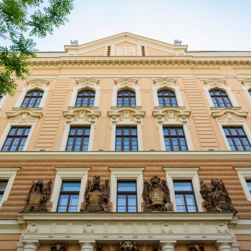 View of a classic building facade located in Oradea downtown, Romania